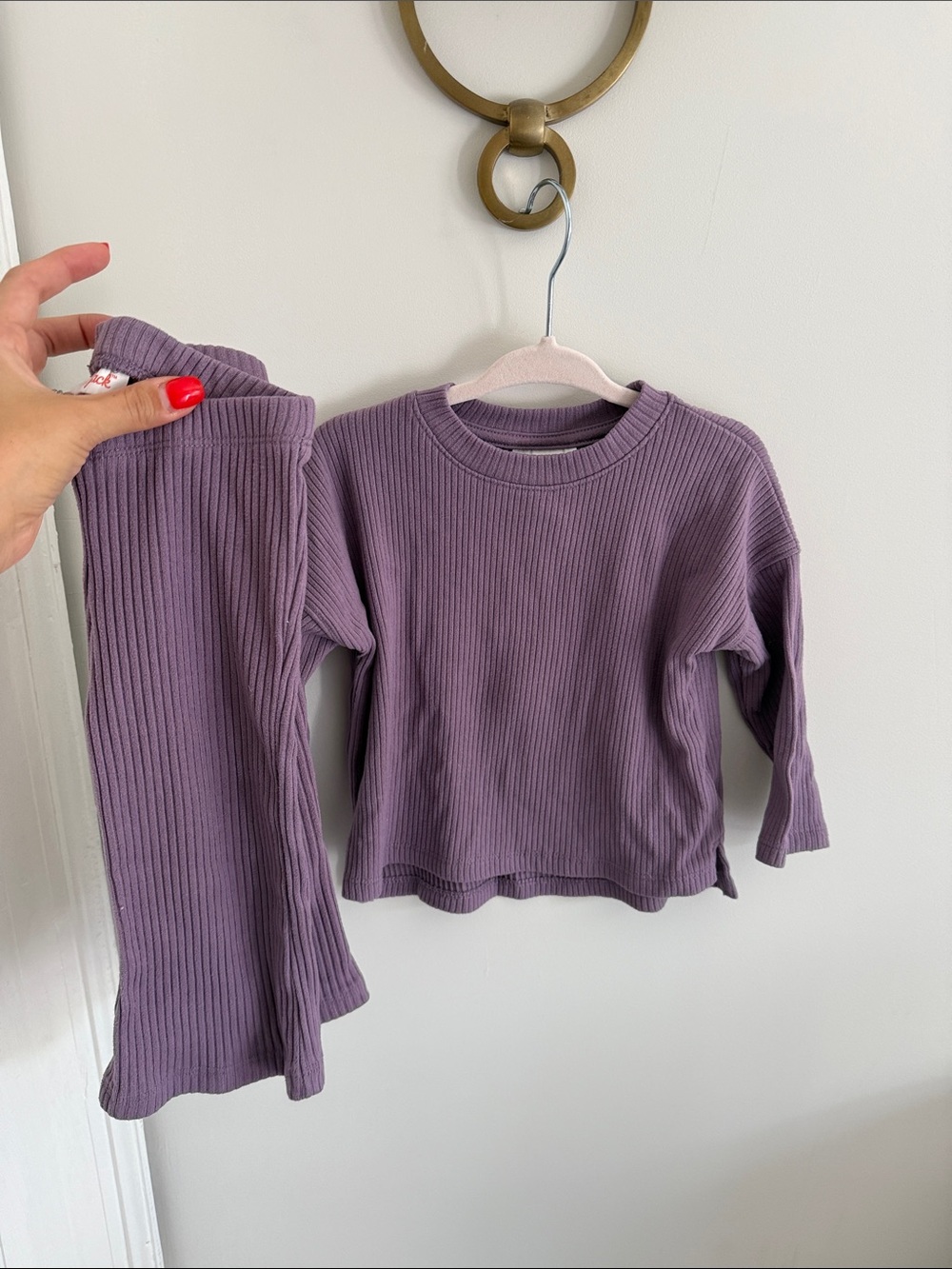 Cat & Jack Purple Ribbed Long Sleeve Top & Flair Pant Set 18M